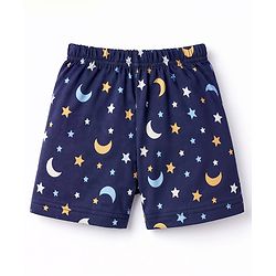 Babyhug Cotton Knit Half Sleeves Shirt & Shorts Co-ord Night Suit With Star & Moon Print - Navy Blue
