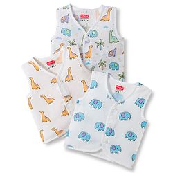 Babyhug 100% Cotton Cambric Woven Sleeveless Front Open Jhablas With Animal Print Pack of 3 - Multicolor