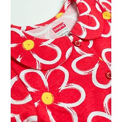 Babyhug Cotton Knit Half Sleeves Top & Shorts Co-Ord Night Suit With Floral Print - Red