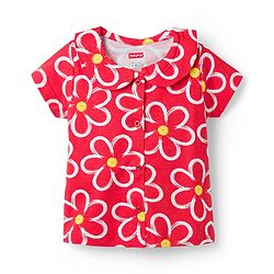 Babyhug Cotton Knit Half Sleeves Top & Shorts Co-Ord Night Suit With Floral Print - Red