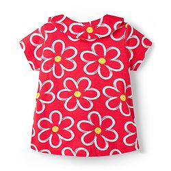 Babyhug Cotton Knit Half Sleeves Top & Shorts Co-Ord Night Suit With Floral Print - Red