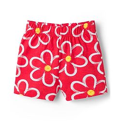 Babyhug Cotton Knit Half Sleeves Top & Shorts Co-Ord Night Suit With Floral Print - Red