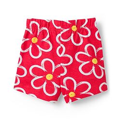 Babyhug Cotton Knit Half Sleeves Top & Shorts Co-Ord Night Suit With Floral Print - Red