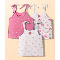 Babyhug 100% Cotton Cambric Woven Shoulder Tie Knot Sleeveless Jhablas With Bow Floral & Heart Print Pack of 3 - Multicolor