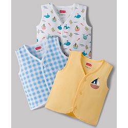 Babyhug 100% Cotton Cambric Woven Sleeveless Front Open Jhablas With Sea Life Print Pack of 3 - Multicolor