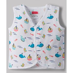 Babyhug 100% Cotton Cambric Woven Sleeveless Front Open Jhablas With Sea Life Print Pack of 3 - Multicolor