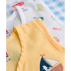 Babyhug 100% Cotton Cambric Woven Sleeveless Front Open Jhablas With Sea Life Print Pack of 3 - Multicolor