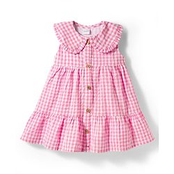 Babyhug Cotton Woven Sleeveless Tiered Peter Pan Collared Checks One Piece Frock  With Sling Bag & Bow Applique - Pink