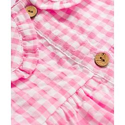 Babyhug Cotton Woven Sleeveless Tiered Peter Pan Collared Checks One Piece Frock  With Sling Bag & Bow Applique - Pink