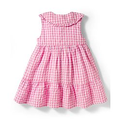 Babyhug Cotton Woven Sleeveless Tiered Peter Pan Collared Checks One Piece Frock  With Sling Bag & Bow Applique - Pink