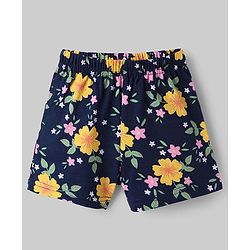 Babyhug Cotton Knit Half Sleeves Co-Ord Top & Shorts Night-Suit With Floral Print - Navy Blue