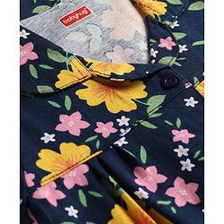 Babyhug Cotton Knit Half Sleeves Co-Ord Top & Shorts Night-Suit With Floral Print - Navy Blue