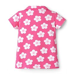 Babyhug Cotton Knit Half Sleeves Co-Ord Top & Shorts Night-Suit With Floral Print - Pink