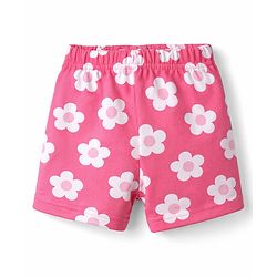 Babyhug Cotton Knit Half Sleeves Co-Ord Top & Shorts Night-Suit With Floral Print - Pink