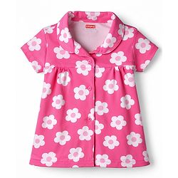 Babyhug Cotton Knit Half Sleeves Co-Ord Top & Shorts Night-Suit With Floral Print - Pink