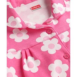 Babyhug Cotton Knit Half Sleeves Co-Ord Top & Shorts Night-Suit With Floral Print - Pink