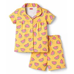 Babyhug Cotton Knit Half Sleeves Co-Ord Top & Shorts Night-Suit With Watermelon Print - Multicolor