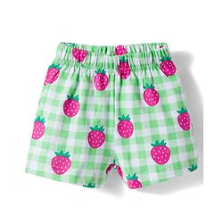 Babyhug Cotton Knit Half Sleeves Top & Shorts Co-ord Night Suit With Strawberry Print - Green