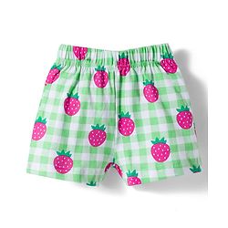Babyhug Cotton Knit Half Sleeves Top & Shorts Co-ord Night Suit With Strawberry Print - Green