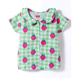 Babyhug Cotton Knit Half Sleeves Top & Shorts Co-ord Night Suit With Strawberry Print - Green