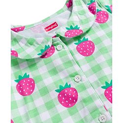 Babyhug Cotton Knit Half Sleeves Top & Shorts Co-ord Night Suit With Strawberry Print - Green