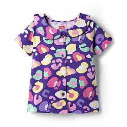 Babyhug Cotton Knit Half Sleeves Printed Top & Shorts Co-Ord Night Suit - Purple