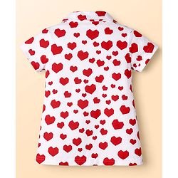 Babyhug Cotton Knit Half Sleeves Co-Ord Top & Shorts Night-Suit With Heart Print - White & Red