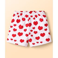 Babyhug Cotton Knit Half Sleeves Co-Ord Top & Shorts Night-Suit With Heart Print - White & Red