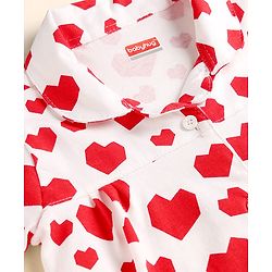 Babyhug Cotton Knit Half Sleeves Co-Ord Top & Shorts Night-Suit With Heart Print - White & Red
