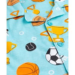 Babyhug Cotton Knit Half Sleeves Shirt & Shorts Co-ord Night Suit With Sports Print - Light Blue