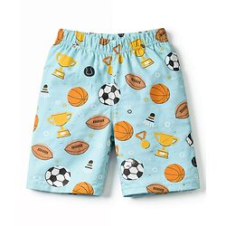 Babyhug Cotton Knit Half Sleeves Shirt & Shorts Co-ord Night Suit With Sports Print - Light Blue