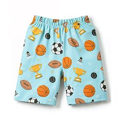 Babyhug Cotton Knit Half Sleeves Shirt & Shorts Co-ord Night Suit With Sports Print - Light Blue