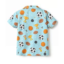 Babyhug Cotton Knit Half Sleeves Shirt & Shorts Co-ord Night Suit With Sports Print - Light Blue
