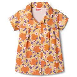Babyhug Cotton Knit Half Sleeves Tropical Theme Printed Co-Ords Top & Shorts Night Suit - Yellow