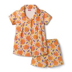 Babyhug Cotton Knit Half Sleeves Tropical Theme Printed Co-Ords Top & Shorts Night Suit - Yellow