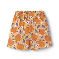 Babyhug Cotton Knit Half Sleeves Tropical Theme Printed Co-Ords Top & Shorts Night Suit - Yellow