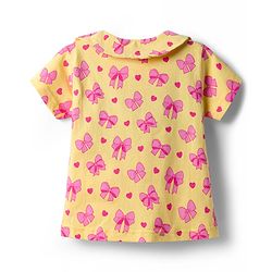 Babyhug Cotton Knit Half Sleeves Top & Shorts Co-ord Night Suit With Heart & Bow Print - Yellow