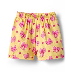 Babyhug Cotton Knit Half Sleeves Top & Shorts Co-ord Night Suit With Heart & Bow Print - Yellow