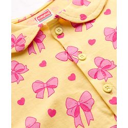 Babyhug Cotton Knit Half Sleeves Top & Shorts Co-ord Night Suit With Heart & Bow Print - Yellow
