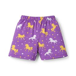Babyhug Cotton Knit Half Sleeves Peter Pan Collared Co-Ords Top & Short Nigh Suit  With Unicorn Print - Purple