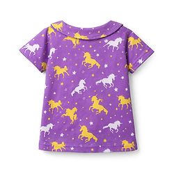 Babyhug Cotton Knit Half Sleeves Peter Pan Collared Co-Ords Top & Short Nigh Suit  With Unicorn Print - Purple