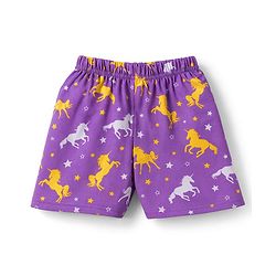 Babyhug Cotton Knit Half Sleeves Peter Pan Collared Co-Ords Top & Short Nigh Suit  With Unicorn Print - Purple