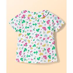 Babyhug Cotton Knit Half Sleeves Co-Ord T-Shirt & Shorts Night Suit With Floral - White