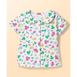 Babyhug Cotton Knit Half Sleeves Co-Ord T-Shirt & Shorts Night Suit With Floral - White