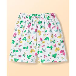 Babyhug Cotton Knit Half Sleeves Co-Ord T-Shirt & Shorts Night Suit With Floral - White