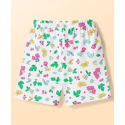 Babyhug Cotton Knit Half Sleeves Co-Ord T-Shirt & Shorts Night Suit With Floral - White