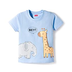 Babyhug Cotton Knit Half Sleeves T-Shirt & Shorts Night Suit With Elephant & Giraffe Print - Blue