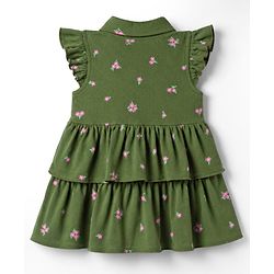 Babyhug 100% Cotton Knit Half Sleeves Frock with Floral Print - Green