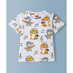 Babyhug Cotton Knit Half Sleeves Co-Ord T-Shirt & Short Night Suit with Animal Print - White