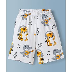 Babyhug Cotton Knit Half Sleeves Co-Ord T-Shirt & Short Night Suit with Animal Print - White